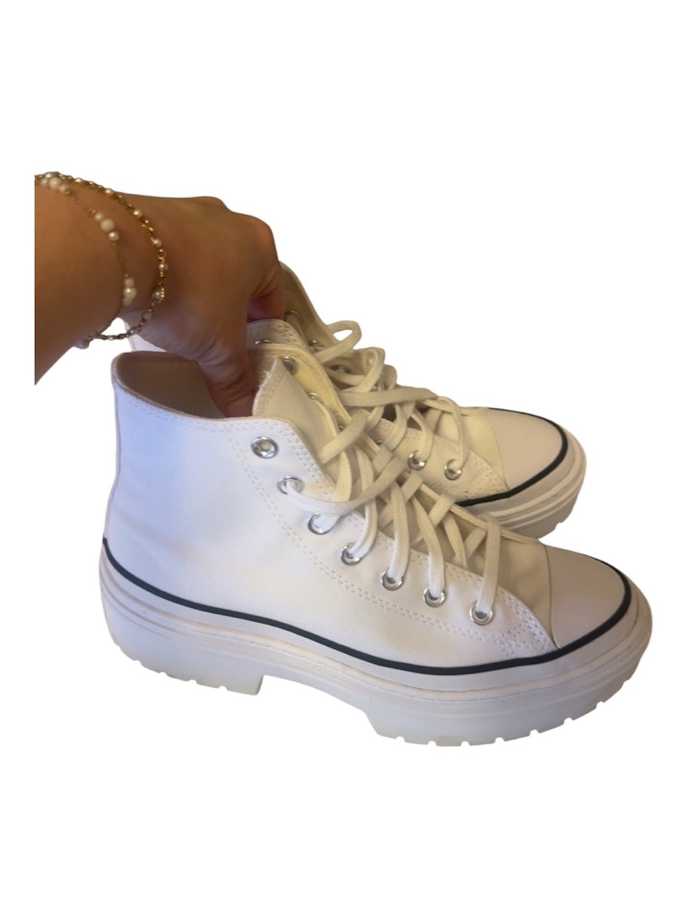Converse White lugged heel High-Top Sneakers with Black Trim - Picture 2 of 3